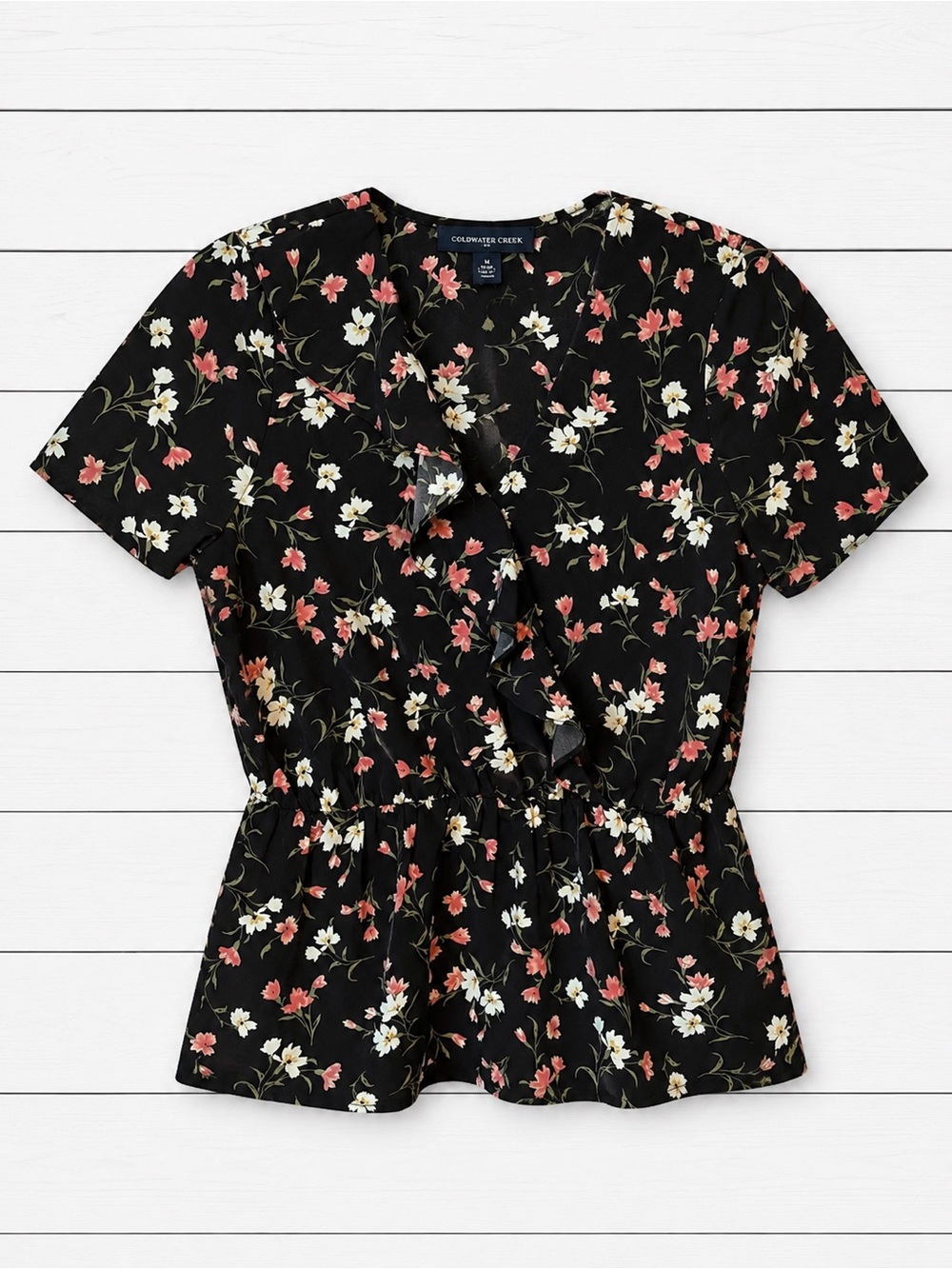Pleione Black Floral Ruffle Peplum Top Size M - Picture 3 of 6
